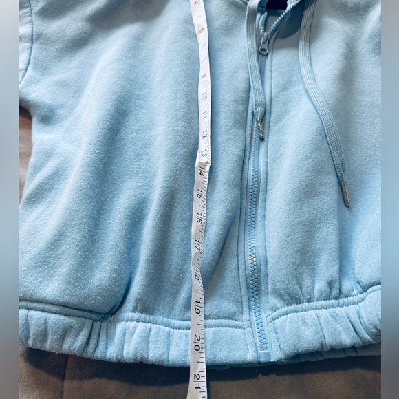 Stella🩶Viva Blue Cropped Hoodie Sweatshirt Zip Up CF Elastic Detail Sz: L - Picture 4 of 6